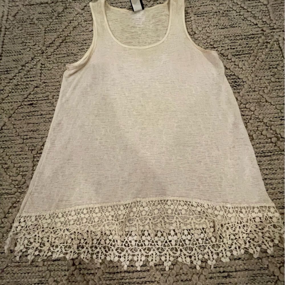 Cream Lace Trim Tank Top